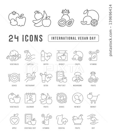 Vector Line Icons of International Vegan Day Vector Line Icons of International Vegan Day 139696414