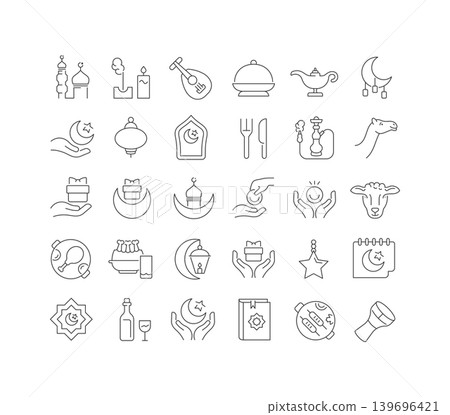 Vector Line Icons of Islamic New Year Vector Line Icons of Islamic New Year 139696421