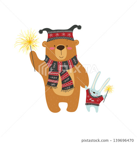 Bear and Bunny with Sparklers Bear and Bunny with Sparklers 139696470