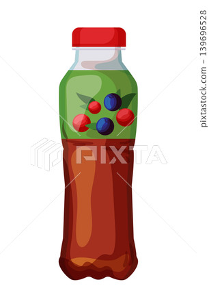 Cartoon vector illustration of a berry tea bottle isolated on a white background for beverage packaging design. Cartoon vector illustration of a berry tea bottle isolated on a white background for beverage packaging design. 139696528