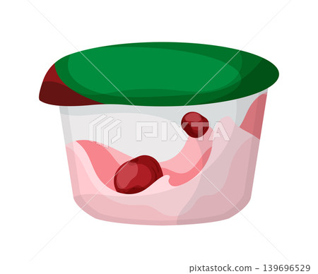 Cartoon vector illustration of berry yogurt cup isolated on a white background for dairy dessert product design. Cartoon vector illustration of berry yogurt cup isolated on a white background for dairy dessert product design. 139696529