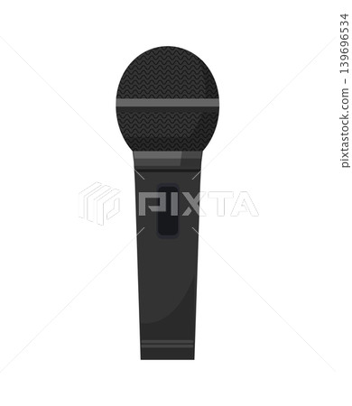 Vector illustration of a black handheld microphone. Audio equipment icon for singing, speaking, interviews, presentations, recording, and live performance. Vector illustration of a black handheld microphone. Audio equipment icon for singing, speaking, interviews, presentations, recording, and live performance. 139696534