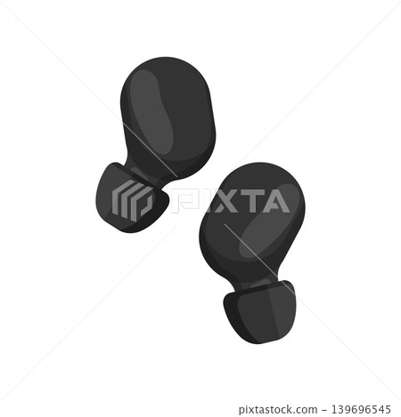 Vector illustration of black wireless earbuds with silicone tips. Modern audio accessory icon for music, mobile devices, electronics, and app interface design. 139696545