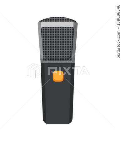 Vector illustration of a black wireless microphone with orange button. Audio equipment icon for singing, speaking, recording, broadcasting, and live events. Vector illustration of a black wireless microphone with orange button. Audio equipment icon for singing, speaking, recording, broadcasting, and live events. 139696546