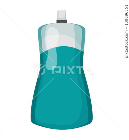 Cartoon vector illustration of a bottle with blue liquid isolated on a white background for product packaging design. Cartoon vector illustration of a bottle with blue liquid isolated on a white background for product packaging design. 139696551