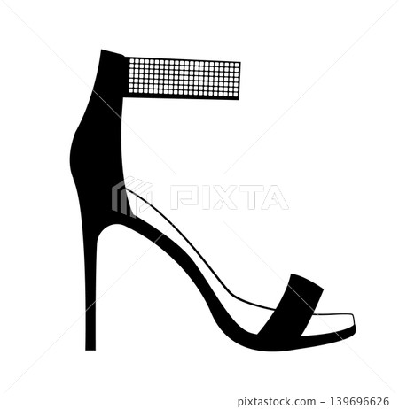 Outline vector illustration of a womens high heel sandal with ankle strap and stiletto heel. Elegant open toe fashion footwear isolated on white background. Outline vector illustration of a womens high heel sandal with ankle strap and stiletto heel. Elegant open toe fashion footwear isolated on white background. 139696626