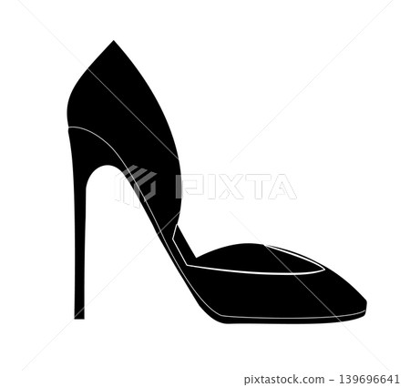 Outline vector illustration of a womens stiletto high heel pump with pointed toe. Elegant classic fashion shoe isolated on white background. Outline vector illustration of a womens stiletto high heel pump with pointed toe. Elegant classic fashion shoe isolated on white background. 139696641
