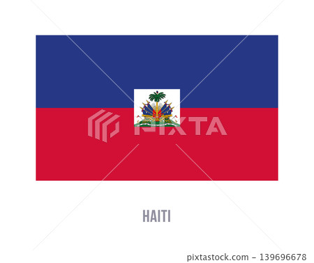 Flat vector illustration of the Haiti national flag with blue and red bands and central coat of arms for country symbol design. Flat vector illustration of the Haiti national flag with blue and red bands and central coat of arms for country symbol design. 139696678