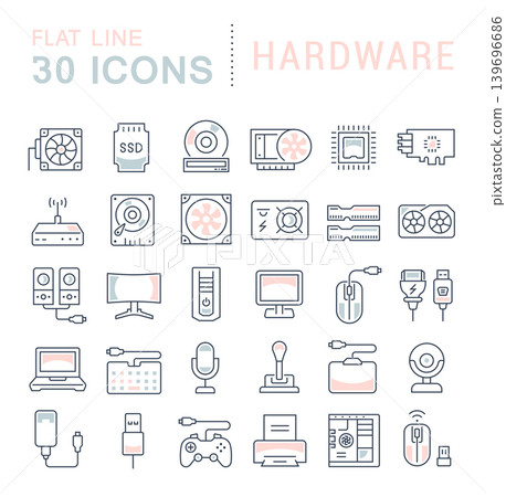 Set Vector Line Icons of Hardware 139696686