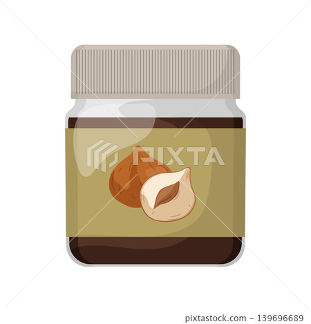 Cartoon vector illustration of a hazelnut chocolate spread jar isolated on a white background for sweet product design. 139696689