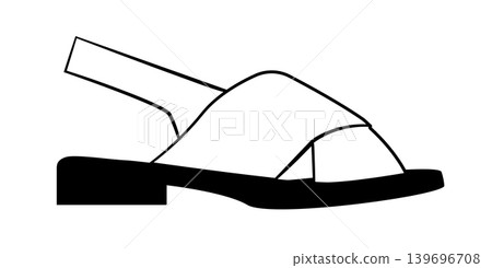 Outline vector illustration of womens cross strap sandals with back strap. Casual open toe summer footwear isolated on white background. Outline vector illustration of womens cross strap sandals with back strap. Casual open toe summer footwear isolated on white background. 139696708