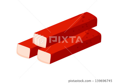Cartoon vector illustration of crab sticks isolated on a white background for seafood snack design. Cartoon vector illustration of crab sticks isolated on a white background for seafood snack design. 139696745