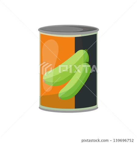 Cartoon vector illustration of canned zucchini isolated on a white background for vegetable grocery product design. Cartoon vector illustration of canned zucchini isolated on a white background for vegetable grocery product design. 139696752
