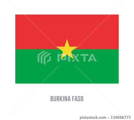 Flat vector illustration of the national flag of Burkina Faso with red and green fields and yellow star isolated on a white background. Flat vector illustration of the national flag of Burkina Faso with red and green fields and yellow star isolated on a white background. 139696773