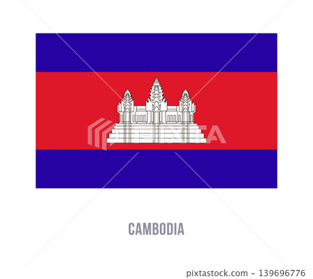 Flat vector illustration of the Cambodia national flag isolated on a white background for country symbol design. Flat vector illustration of the Cambodia national flag isolated on a white background for country symbol design. 139696776