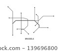 Minimal black and white vector illustration of an approximate Brussels metro map with simple lines and station dots. 139696800