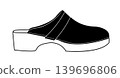 Line outline illustration of slide sandals with wide strap and decorative buckle. Vector illustration of casual summer footwear isolated on a white background. 139696806