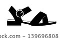 Outline vector illustration of flat sandals with wide strap and round buckle. Casual summer footwear isolated on white background. 139696808