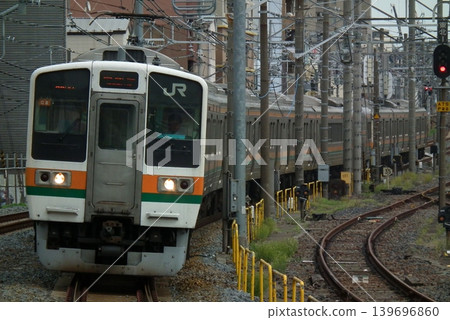 211 series C8 formation entering Oku Station 211 series C8 formation entering Oku Station 139696860