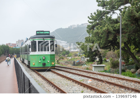 beach train of Haeundae Blueline Park on railway, Busan 139697146