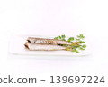 Salt-grilled barracuda (grilled fish) - bright background 139697224