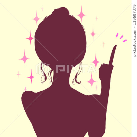 A woman with a beauty image pointing her index finger, sparkling, silhouette A woman with a beauty image pointing her index finger, sparkling, silhouette 139697379