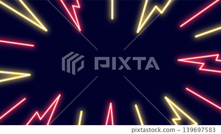 Orange and yellow neon converging lines background, landscape orientation 16:9 139697583