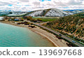 Aerial View of Bear Lake Utah Shoreline and Snow Covered Hills 139697668