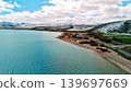 Aerial View of Bear Lake Shoreline and Snowy Hills Bear Lake Utah USA 139697669