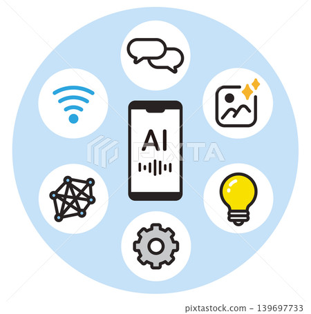 An AI icon. A screenshot of a smartphone's AI assistant. An artificial intelligence service. An AI icon. A screenshot of a smartphone's AI assistant. An artificial intelligence service. 139697733