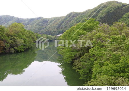Arakawa River in fresh greenery: View from Yorii Bridge (Yorii Town, Osato District, Saitama Prefecture) 139698014