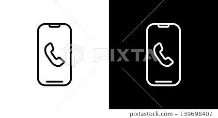 A LINE icon on a smartphone screen displaying a phone number. (Monochrome vector illustration set) A LINE icon on a smartphone screen displaying a phone number. (Monochrome vector illustration set) 139698402