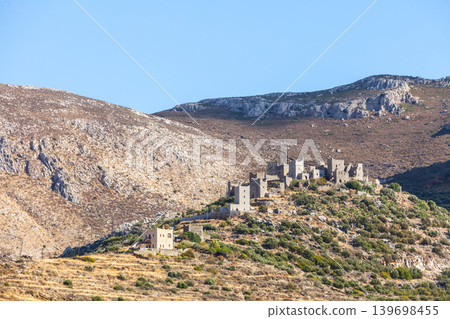 Stone old tower house on Mani, Greece. Stone old tower house on Mani, Greece. 139698455