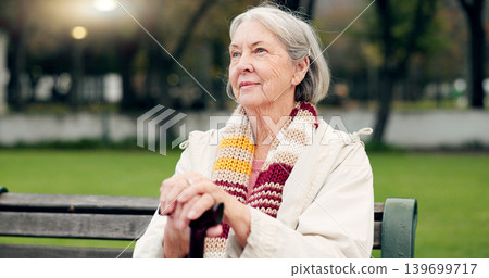 Relax, thinking and a senior woman at the park for summer, ideas or retirement vision. Smile, remember and an elderly person on a bench in nature with inspiration, memory or outdoor reflection Relax, thinking and a senior woman at the park for summer, ideas or retirement vision. Smile, remember and an elderly person on a bench in nature with inspiration, memory or outdoor reflection 139699717