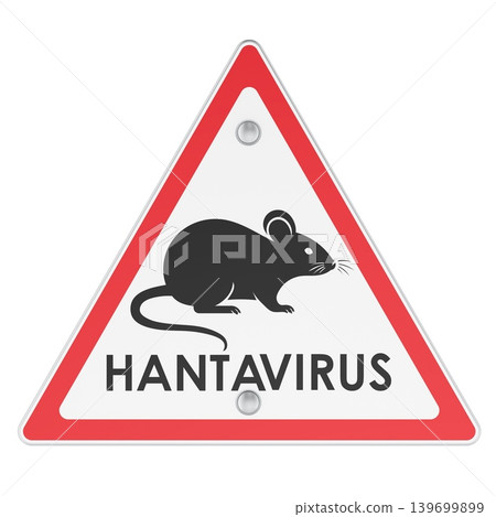 Triangular Hantavirus Warning Sign with Rodent Silhouette, 3D Rendering Triangular Hantavirus Warning Sign with Rodent Silhouette, 3D Rendering 139699899