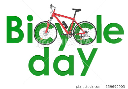 Bicycle day concept with red bicycle, 3d rendering Bicycle day concept with red bicycle, 3d rendering 139699903