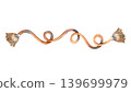Watercolor illustration of a decorative curly rope divider, carefully hand drawn. The brown cord features elegant swirls, loops, and detailed brush tassels on both ends, perfect for festive and 139699979