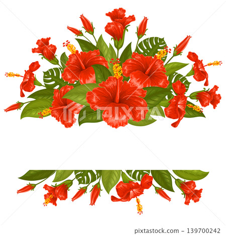 Greeting Card Template With Red Hibiscus Flowers Decoration Greeting Card Template With Red Hibiscus Flowers Decoration 139700242