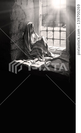 Lone girl sitting in the castle Lone girl sitting in the castle 139700269