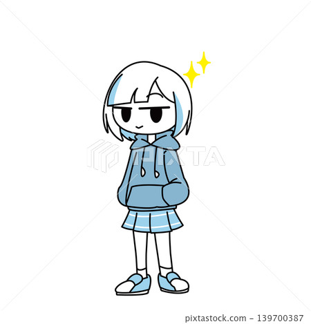一幅女孩全身像，表情簡單又得意。 139700387