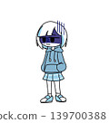 一幅簡潔的全身插圖，描繪了一個表情憂鬱的女孩。 139700388