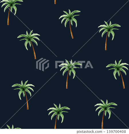 Green palm tree seamless pattern. Coconut tree clipart. Watercolor hand drawn floral jungle illustration isolated on background. For designers, postcards, greetings, birthday, calendar, wallpapers Green palm tree seamless pattern. Coconut tree clipart. Watercolor hand drawn floral jungle illustration isolated on background. For designers, postcards, greetings, birthday, calendar, wallpapers 139700408