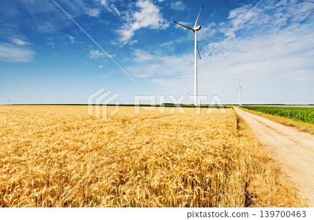 Wind turbines among agricultural countryside in Bulgaria Wind turbines among agricultural countryside in Bulgaria 139700463