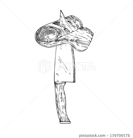 Vector Bacon Strip in knife. Graphic ink pork Pork belly illustration, isolated on background. Hand drawn line sketch. For designers, prints, logo, icon, menu, postcards, holiday, covers Vector Bacon Strip in knife. Graphic ink pork Pork belly illustration, isolated on background. Hand drawn line sketch. For designers, prints, logo, icon, menu, postcards, holiday, covers 139700578