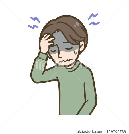 A man holding his head in pain from a headache | Illustration of headache, stress, and poor health A man holding his head in pain from a headache | Illustration of headache, stress, and poor health 139700789