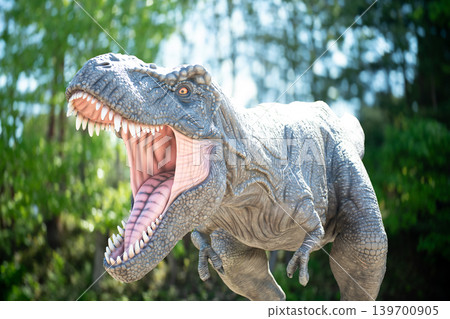 The face of a Tyrannosaurus with its mouth open The face of a Tyrannosaurus with its mouth open 139700905
