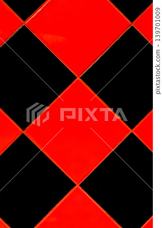 Red black mosaic ceramic tile abstract pattern interior surface floor texture backdrop wall background 139701009