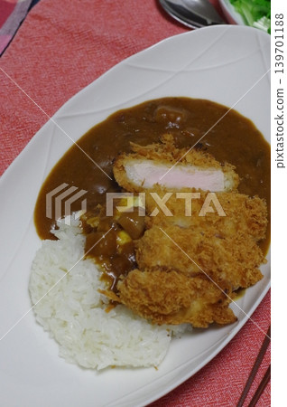 Curry with a large pork cutlet Curry with a large pork cutlet 139701188