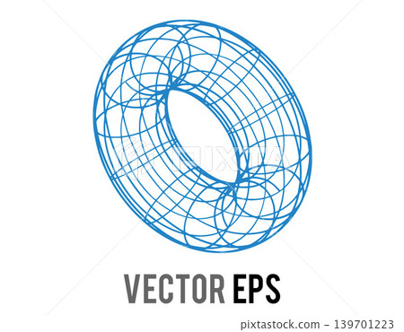 Abstract blue wireframe torus shape with intersecting circles and lines 139701223