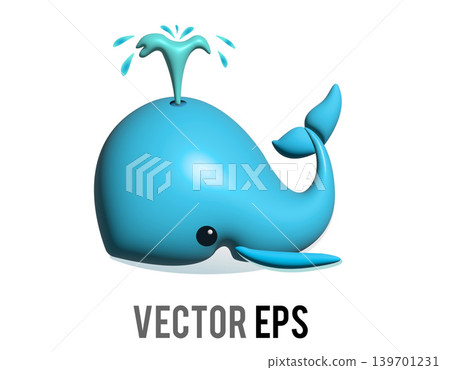 3D Cute cartoon whale icon spouting water in a playful and friendly illustration 3D Cute cartoon whale icon spouting water in a playful and friendly illustration 139701231